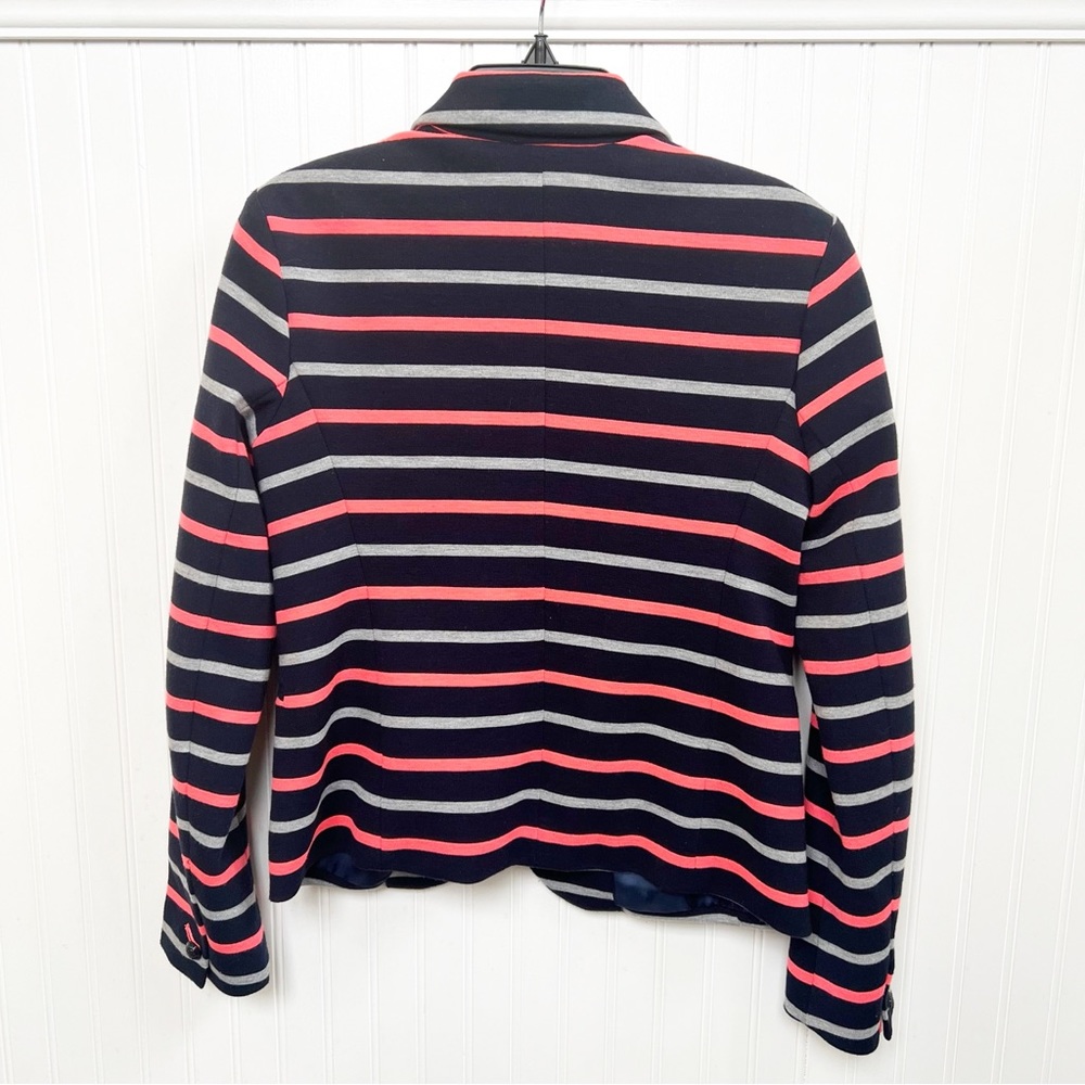 The Gap Navy Blue Neon Coral & Gray Stripe The Academy Blazer Size 0 Petite - Picture 2 of 7